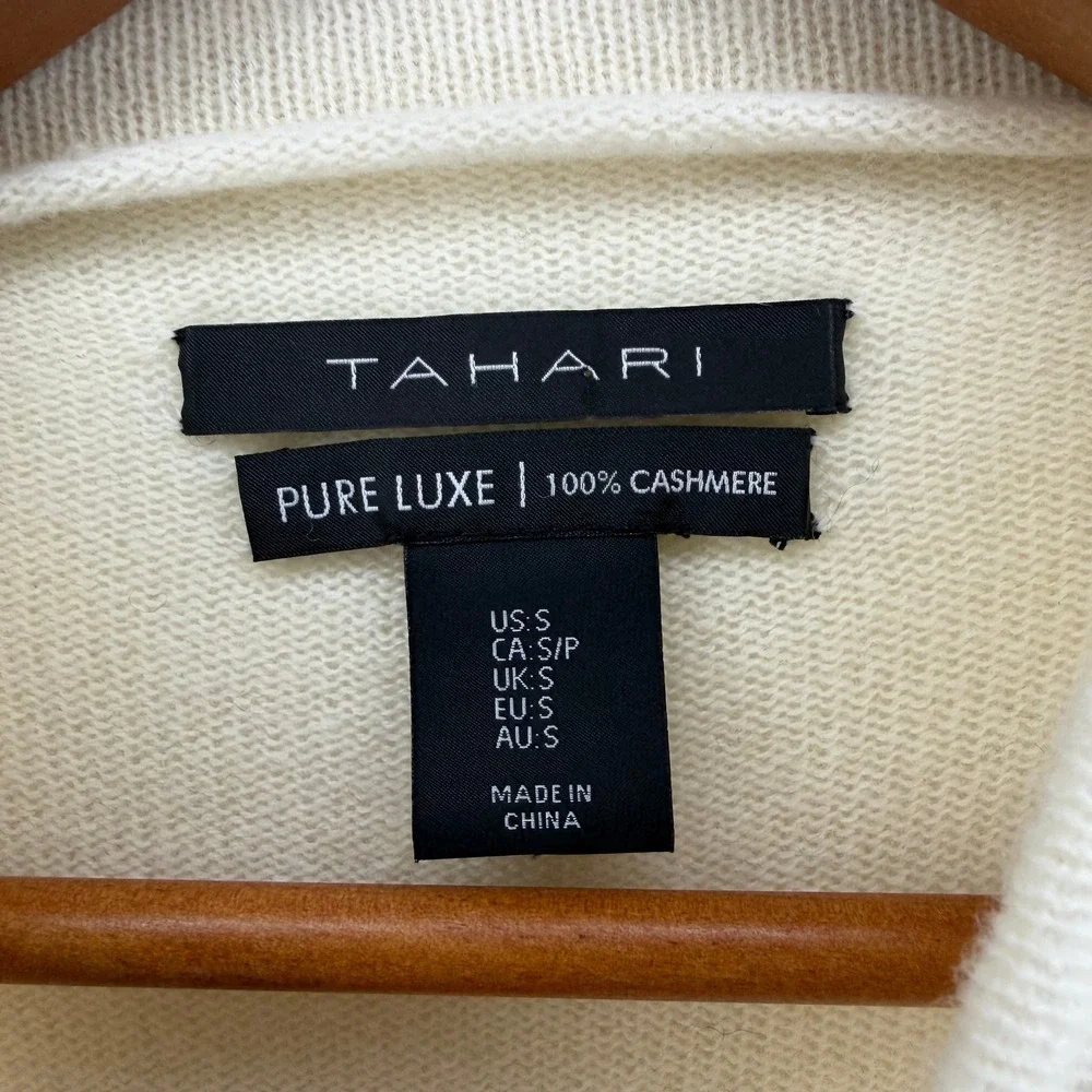 Tahari Pure Luxe 100% Cashmere Color Block Mock Neck Sweater Small